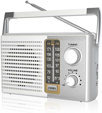 AM FM Radio with Best Reception, Portable Battery Operated Transistor Radios, Headphone Jack, AC Powered, Suit for Senior and Home, White