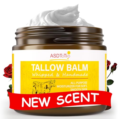 Handmade Whipped Tallow Balm for Skin Care - All Natural Grass Fed Beef Tallow All Purpose Balm, Face and Body Moisturizing Cream, 2 oz