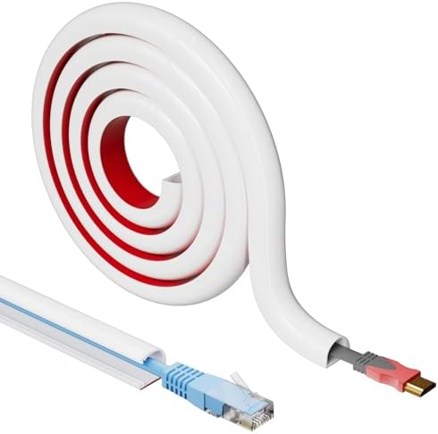 Cord Hider Raceway Kit, 118 inch Wall Cable Hider for 1 Cable, Silicone Material Hiding Wall Mount TV Powers Cords in Home Office, W0.59 H0.39in White