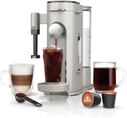 Ninja Pod & Grounds Specialty Single-Serve Coffee Maker, K-Cup Pod Compatible, Brews Grounds, Compact Design, Built-In Milk Frother, 56-oz. Reservoir, 6-oz. Cup to 24-oz. Mug Sizes, Stone, PB051ST