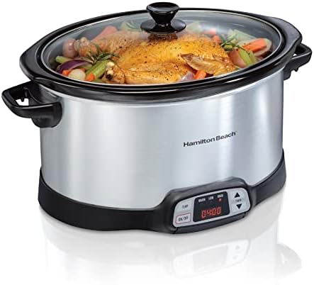 Hamilton Beach 8 Quart Programmable Slow Cooker with Three Temperature Settings, Dishwasher Safe Crock and Lid, Silver (33480)