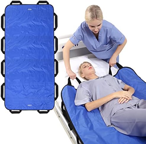 Multipurpose 72" x 40" Positioning Bed Pad with Reinforced Handles - Reusable & Washable Transfer Sheet for Turning, Lifting & Repositioning - Double-Sided Nylon Fabric, Blue