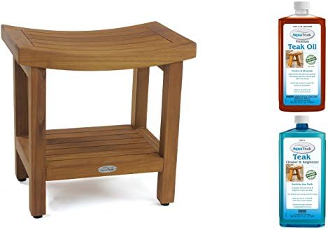 AquaTeak Patented 18" Sumba Teak Shower Bench with Shelf & AquaTeak Two-Step Care Kit