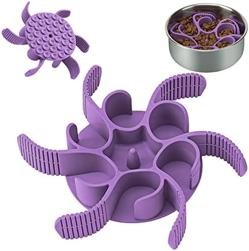 Dog Slow Feeder Bowls Silicone Spiral Pet Food Feeder Insert to Slow Down Eating for Large Medium Small Breed Dogs Perfect with Stainless Steel Glass Ceramic Pet Bowls (Purple)
