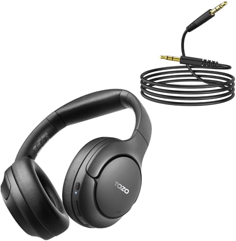 TOZO HT2 Hybrid Active Noise Cancelling Headphones + 3.5mm Audio Cable Aux Cable Compatible for Headphone Tablets