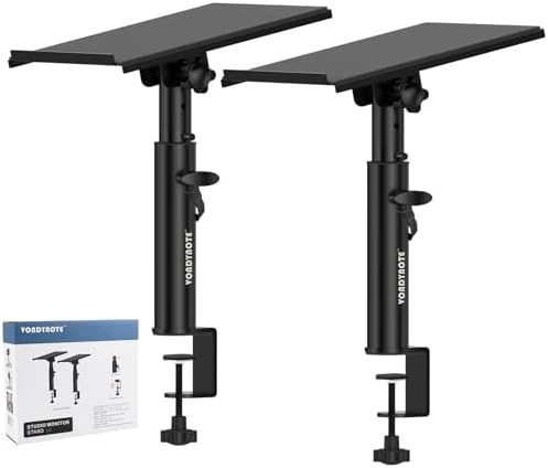 Studio Monitor Stands Pair Heavy Duty Desk Clamp Speaker Stands with Adjustable Tilt Angle Tray of 0-12 °