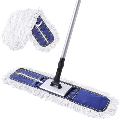 24" Commercial Dust Mop for Floor Cleaning, Heavy Duty Duster Floor Mop with 59” Extendable Long Handle,Hotel Gym Garage Hospital Household Cleaning Supplies for Hardwood,Marble Floors,Blue