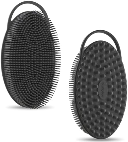 Metene 2 Pack Silicone Exfoliating Body Scrubber with Loop, Body Scrubber for Men and Women, Silicone Loofah for Shower, Soft Silicone Body Scrubber for Shower and Bath Skincare Routine(Black)