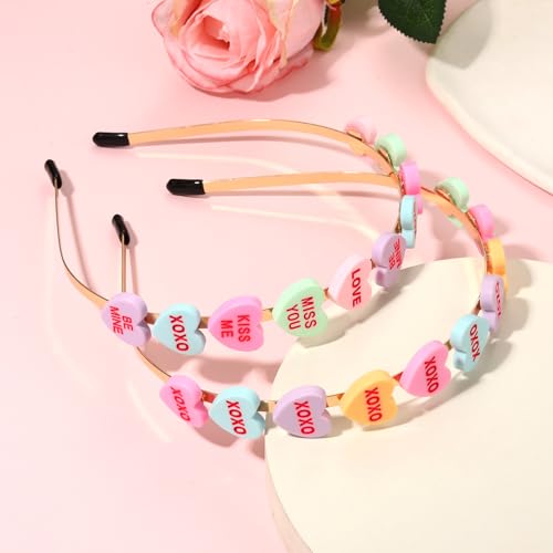 PHALIN 3PCS Valentine’s Day Heart Headbands for Women Glitter Crystal Heart Hairbands Sweet Love Heart Hair Accessory Gifts