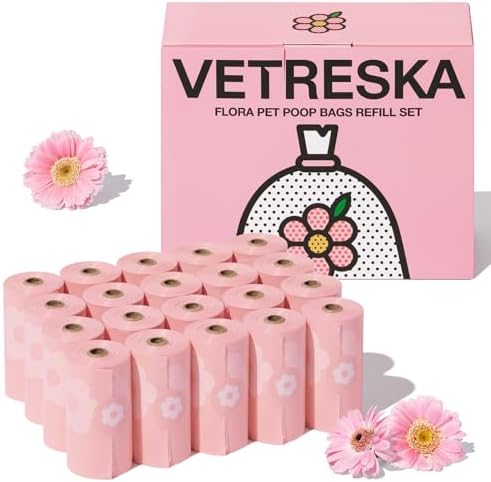 VETRESKA Dog Poop Bags Lavender Scented Pet Waste Bags Leak Proof & Extra Thick Waste Bags for Dog Walking and Cat Litter 300 Counts 20 Refill Rolls 9 * 13 inches