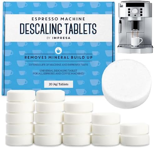 IMPRESA [20 Pack] Espresso Machine Descaler Tablets - Descaling & Cleaning Tablets for Breville, Jura, Miele & Other Espresso Makers – Remove Mineral Build-Up - Coffee Machine Descaler