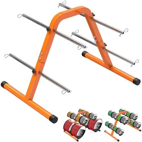 SELEWARE Hand Wire Spool Caddy, Portable Wire/Cable Dispenser, Hand Wire Caddy, Cable Puller and Dispenser, Steel Wire Spool Rack with 4 Stainless Steel Rods for Easily Dispense Spooled Wire, Orange