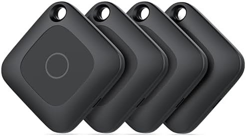 Hoxe Air Tracker, Key Finder Works with Find My App (iOS Only), Bluetooth Tracker Tag for Keys, Luggage, Suitcases and Pets, Loud Beep, Worldwide Tracking, Replaceable Battery, 4-Pack
