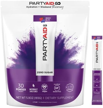 PARTYAID GO Feel Good Tonight and Tomorrow, Zero Sugar, 5-HTP, B-Complex, Milk Thistle, Electrolytes, No Artificial Flavors or Sweeteners, Caffeine-Free, 30 Count (Pack of 1)