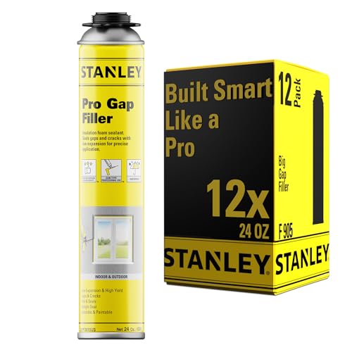 STANLEY Pro Gap Filler - Window & Door Filler, Gaps & Cracks, Expanding Polyurethane Sealant, | Gun Use, Gun NOT Included | 24 Oz, 12 Pack
