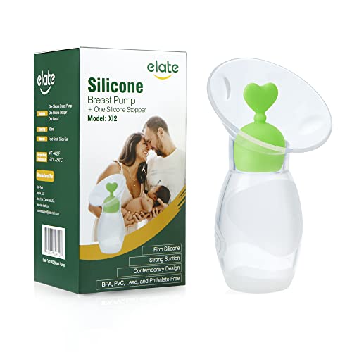 Elate Manual Breast Pump for Breastfeeding | Silicone Milk Collector with Leak-Proof Stopper for Nursing Moms | Enhance Milk Production | BPA PVC Free FSA HSA Eligible – 4oz (Green)