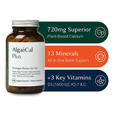 ALGAECAL Plus - Organic Red Algae Calcium Supplement, Vitamin K2 MK7 (100mg), Vitamin D3 (1600 IU), Magnesium (250mg) & Trace Minerals, for Bone Health & Strength, Easy to Swallow, 120 Veggie Caps