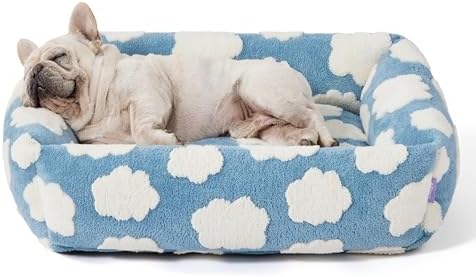 Lesure Cute Dog Bed for Medium Dogs - Washable Pet Beds,Cozy Rectangle Orthopedic Sofa with Jacquard Shaggy Plush & Anti Slip Bottom,30x24x8inches