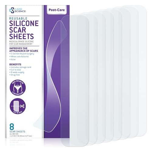 Care Science C Section Recovery Silicone Scar Sheets 1.5in x 7in 8ct | Reuseable Scar Sheets for Reducing the Appearance of C-Section, Keloid, and Acne Scars