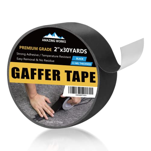 Gaffers Tape - Professional Grade Gaffers Tape 2 Inch x 30 Yards, Waterproof, Non-Reflective, No Residue Cloth Camera Tape Multipurpose Matte Finish Black Gaffers Tape for Photography Filming Backdrop