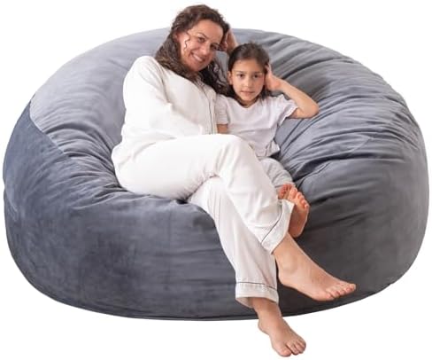 Large Bean Bag Chair: 3 ft Memory Foam Bean Bag Chairs for Adults/Kids,Bean Bag Chair with Fillings,Soft Faux Fur Fabric - Dutch Velvet, Grey, 3 Foot