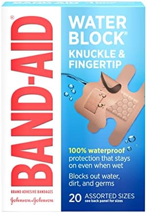 Band-Aid Brand Water Block Waterproof Adhesive Bandages for Minor Cuts and Scrapes, Fingertip and Knuckle, 20 ct (Pack of 6)