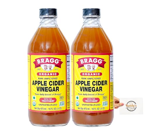 Bragg Organic Apple Cider Vinegar With the Mother– USDA Certified Organic – Raw, Unfiltered All Natural Ingredients, 16 oz. with Recipe Card 2-Pack Bundle