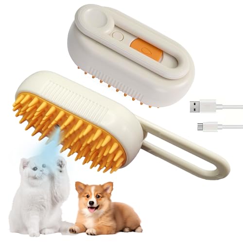 Cat Steam Brush Cat Brush for Shedding Steam Cat Brush Dog Brush with Steam Self Cleaning Pet Hair Cleaning Brush Comb for Cats Dogs Spray 3 in 1 Cat Brush for Pet Grooming (orange)