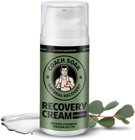 Coach Soak Magnesium Cream with MSM in Pump Bottle - Natural Recovery Cream with Magnesium Chloride & Menthol - Fast-Absorbing for Muscles & Joints, Eucalyptus 3.4oz