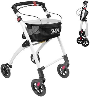 KMINA PRO - Narrow Walkers for Small Spaces, Rollator Seniors, Folding Walker with Wheels, Black