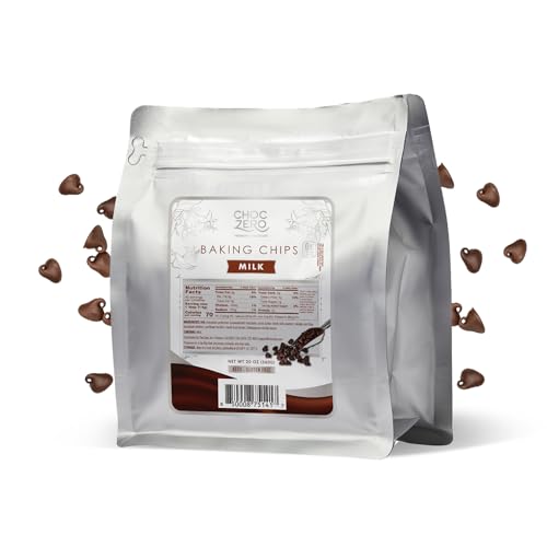 ChocZero Milk Chocolate Chips - No Sugar Added, Low Carb, Keto Friendly, Gluten Free - 20 Ounce Bulk Bag for Baking Keto Diet Cookies and Dessert