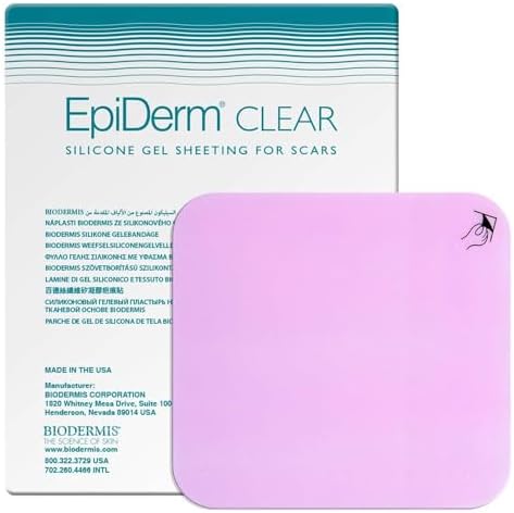 Epi-Derm Keloid Standard Premium Grade Silicone Scar Sheets for C-Section, Tummy Tuck, Cardiac Surgery Scars, Easy to Use & Reusable Silicone Gel Sheets for Scars, 4.7 x 5.7 in - Clear