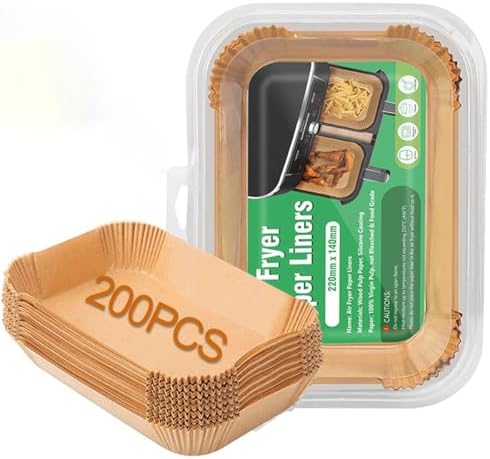 Air Fryer Liners Disposable Rectangular 8inch,200Pcs Parchment Paper, Natural Non-stick Airfryer Liners for Ninja 2-Basket Air Fryer,Oil Resistant,Disposable Food Grade Parchment Paper
