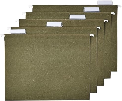 Amazon Basics Hanging File Folders, Letter Size, Standard Green, 1/5-Cut Tabs, 75 Count per box