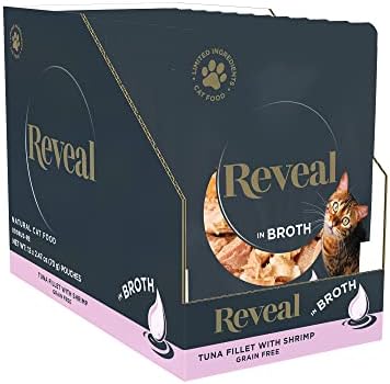 Reveal Natural Wet Cat Food, 12 Count, Grain Free, Limited Ingredient Cat Food Pouches, Tuna with Shrimp in Broth, 2.47 oz Pouches