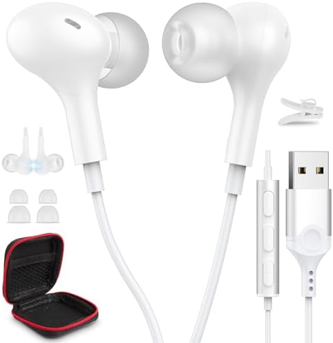 USB Headphones for PC Laptop Magnetic 2.3M Wired Earbuds Computer Headset with Microphone Control Mute Mic Noise Canceling in Ear Eartips Corded Earphone for MacBook Pro Office Work School