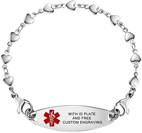 LinnaLove Heart Link Stainless Steel Interchangeable Medical Alert Bracelet