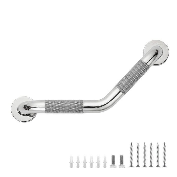 Grab Bars for Bathtubs and Showers- 1-1/4 x 16" Angled Shower Grab Bar for Seniors Knurled Stainless Steel Handicap Grab Bars for Wall (Polished Nickel, 1 Pack)