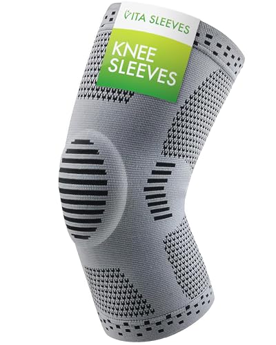 Vita Sleeves For Knees 7-Zone Compression Sleeve Brace | Breathable Lightweight Support for Sore or Stiff Knees in Running, Sports, Workouts | Anti-Slip Grip, Moisture-Wicking (S/M-L/XL) (Small/Medium)