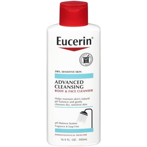 Eucerin Advanced Cleansing Body and Face Cleanser, PH-Balanced, Gentle Face and Body Wash for Normal to Dry, Sensitive Skin, Free of Soap, Fragrances, Dyes and Parabens, 16.9 Fl Oz Bottle