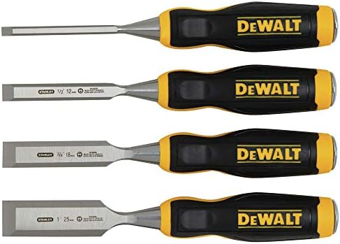 DeWalt DWHT16063 4-Piece Chrome Carbon-Steel Wood Chisel Set, Bi-Material Handle