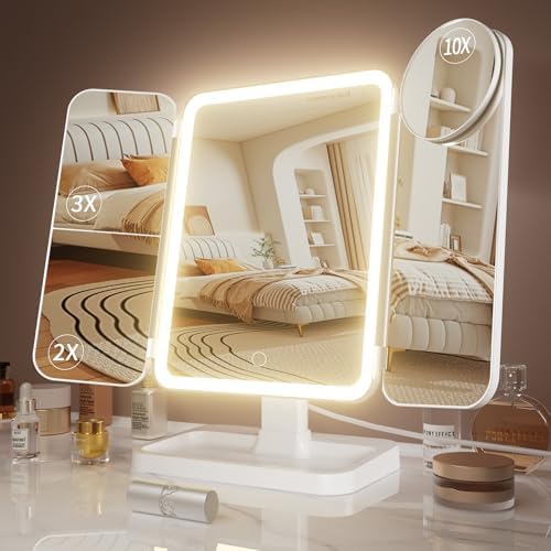 frano Makeup Vanity Mirror with Lights, Valentines Day Gifts for Her, Rechargeable Makeup Mirror with Magnification, 2X 3X 10X, 3 Colors Lights, Portable Travel Makeup Mirror, Gifts for Women Girls