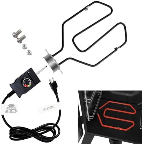 Upgrade 1650W Electric Smoker Heating Element Replacement Kit with Adjustable Thermostat Probe Cord Compatible with Masterbuilt, SmokeHollow, Cuisinart, Brinkmann Gourmet, Char-Broil and Cerakote Oven
