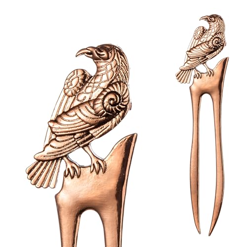 2pcs Antique Rose Golden Raven Prong Forks Styling Pins Black Wicca Witch Hair Stick Slide Renaissance Festival Hair Acceossories for Women 06