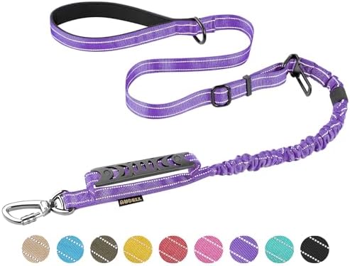 AUBELL Tactical Dog Leash Heavy Duty,4-6ft Reflective Strong No Pull Bungee Leash for Medium Large Dogs with Comfortable Padded Double Handle,Car Seat Belt,360 Degree Rotating Carabiner,Purple