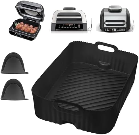 Silicone Air Fryer Liner with Gloves for Ninja FG551/DG551/IG651 Smart Xl Indoor Grill, Rectangular Air Fryer Liners Reusable, Air Fryer Basket Liners, Ninja Foodi Grill Accessories