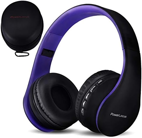 PowerLocus Wireless Bluetooth Over-Ear Stereo Foldable Headphones, Wired Headsets Rechargeable with Built-in Microphone for iPhone, Samsung, LG, iPad (Purple)