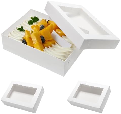 19x14x4 Inches Cake Boxes 6pcs Rectangle Half Sheet 1/2 Sheet Bakery Boxes with Window - Donuts, Pastry Baking Cake, Pie White Cardboard Treat Packaging