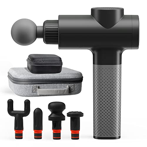 SHARPER IMAGE Powerboost Deep Tissue Massager v2.0, Massage Gun with 5 Attachments, Whisper Quiet, Rechargeable Battery - Black