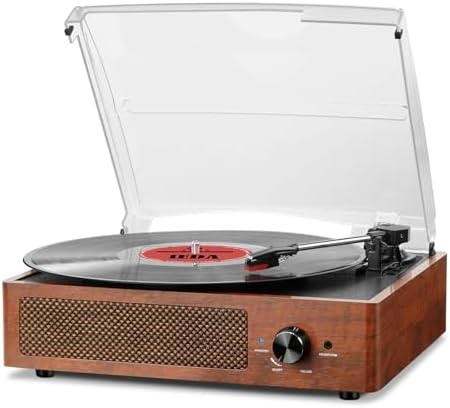 Vinyl Record Player Turntable with Built-in Bluetooth Receiver & 2 Stereo Speakers, 3 Speed 3 Size Portable Retro Record Player for Entertainment and Home Decoration(Orange)